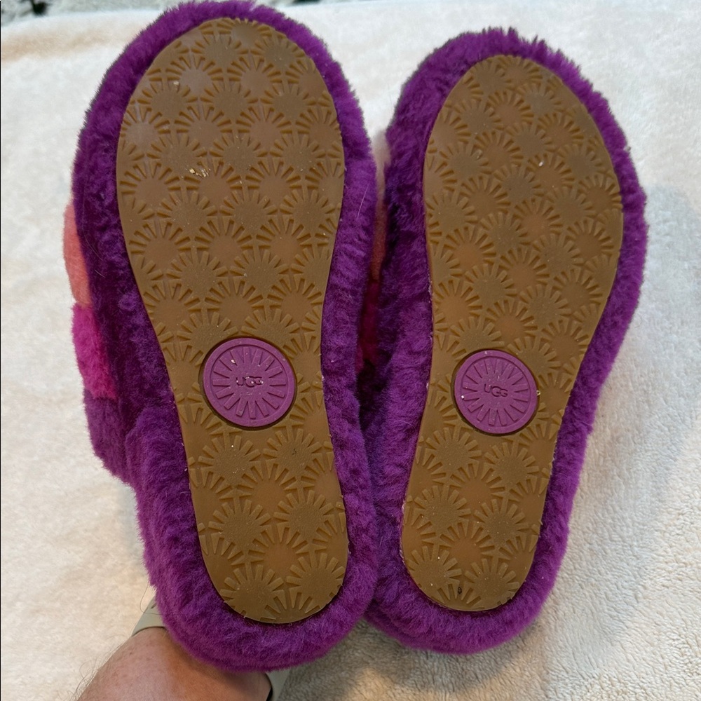 UGG Purple Pink Cream Striped Fluffy Slide Slippers - Picture 4 of 5
